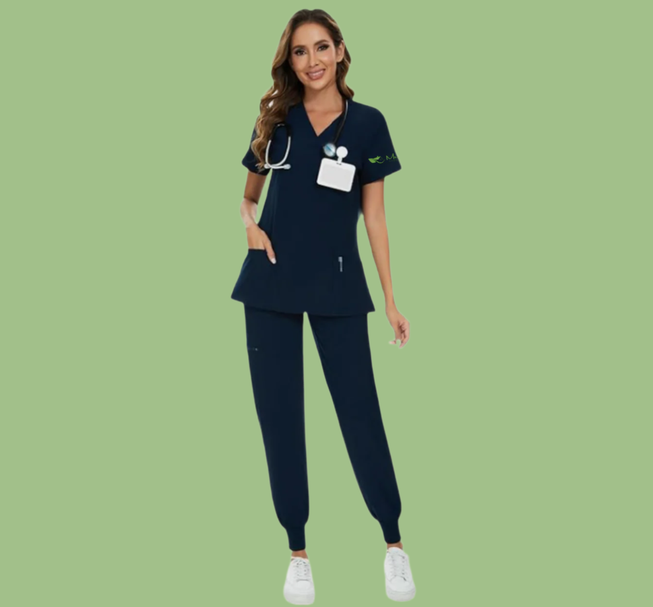 Women's Set Stretch V-Neck Scrub Top & Jogger Pant