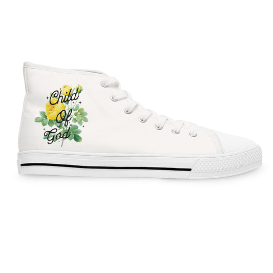 Yellow Rose Child of God Women's size Hi-Top sneaker, gift for friend, baptism gift, pastor, youth leader, worship leader