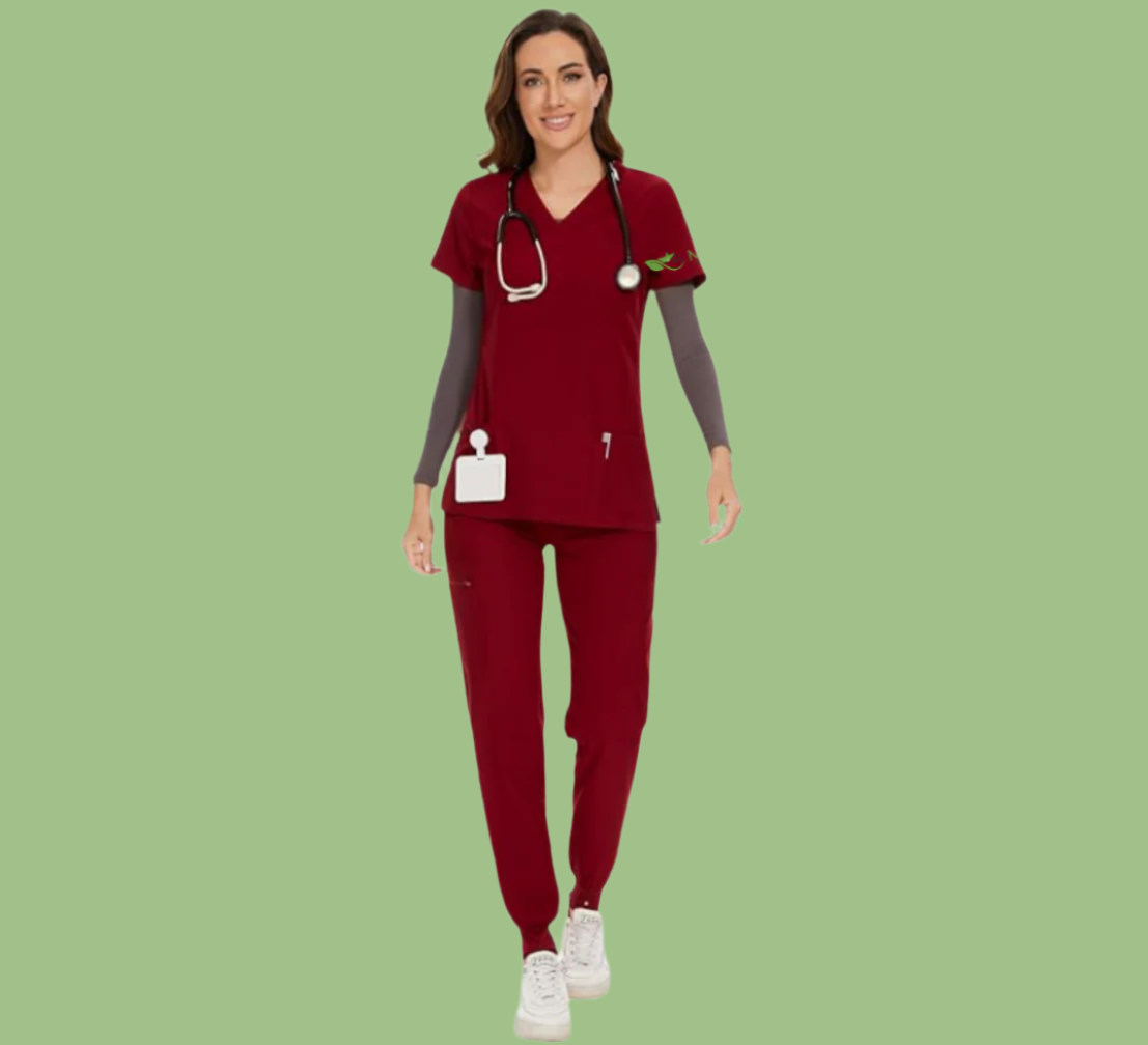 Women's Set Stretch V-Neck Scrub Top & Jogger Pant