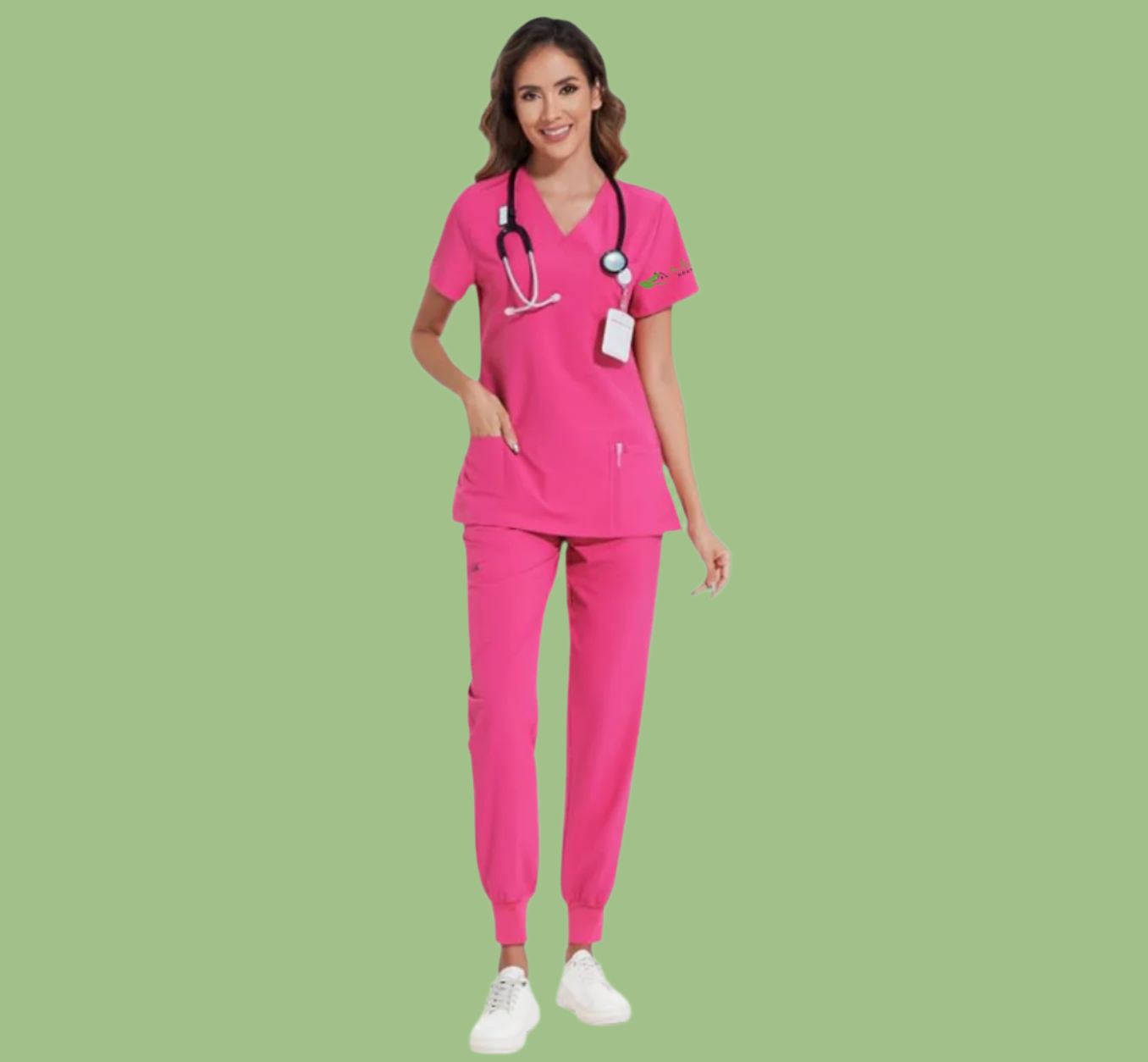Women's Set Stretch V-Neck Scrub Top & Jogger Pant