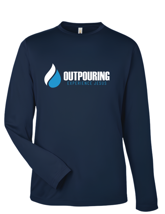 Outpouring “Experience Jesus” Performance Long-Sleeve Shirt-Navy