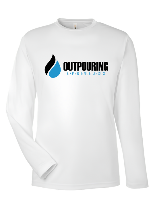 Outpouring “Experience Jesus” Performance Long-Sleeve Shirt-White