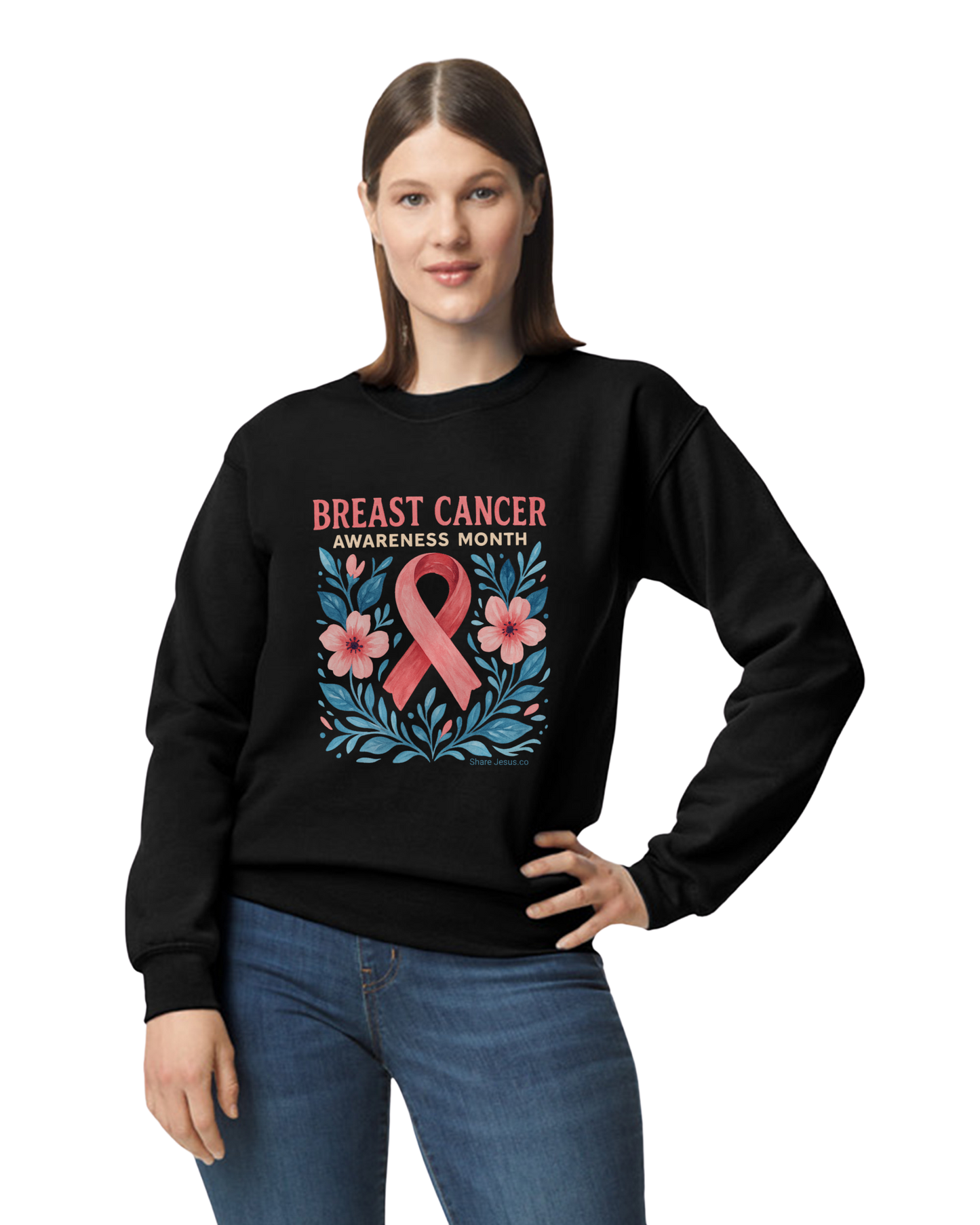 Breast Cancer Awareness black crewneck sweatshirt